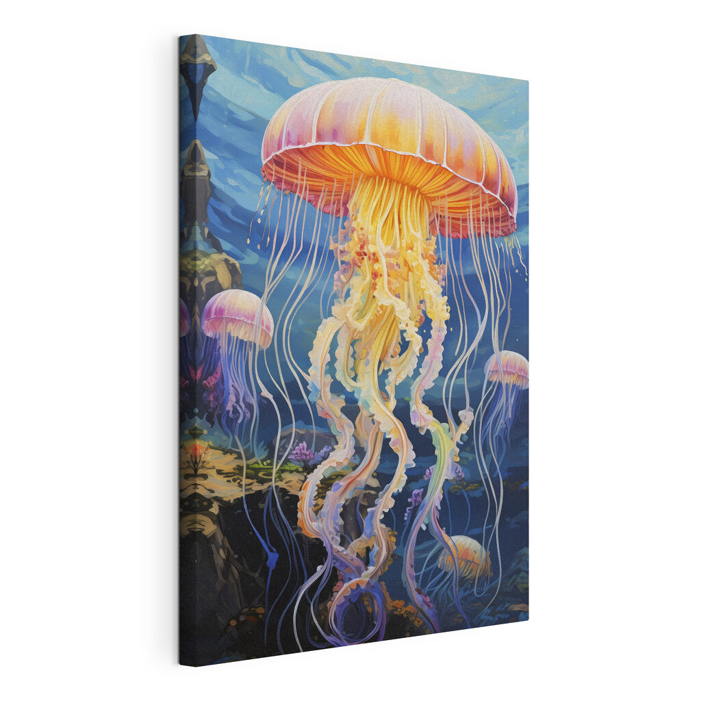 Colorful jellyfish swimming in the water Colorful jellyfish swimming in the water