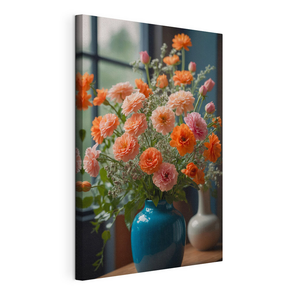 Vase of flowers in front of a window