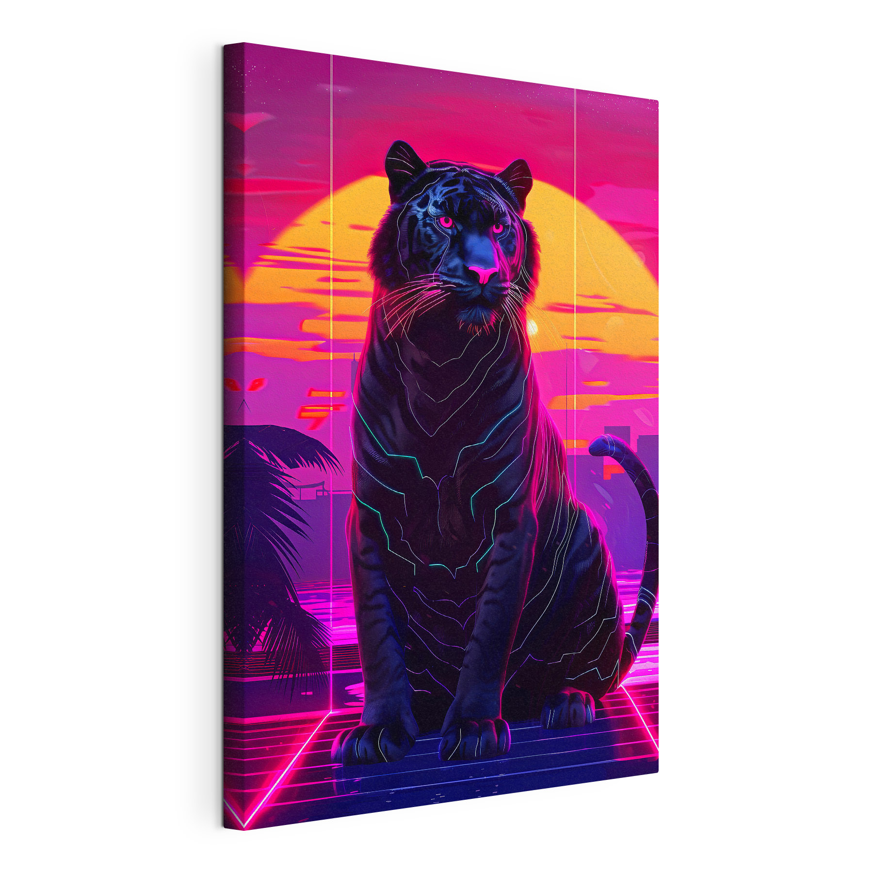 A black tiger with neon lights A black tiger with neon lights