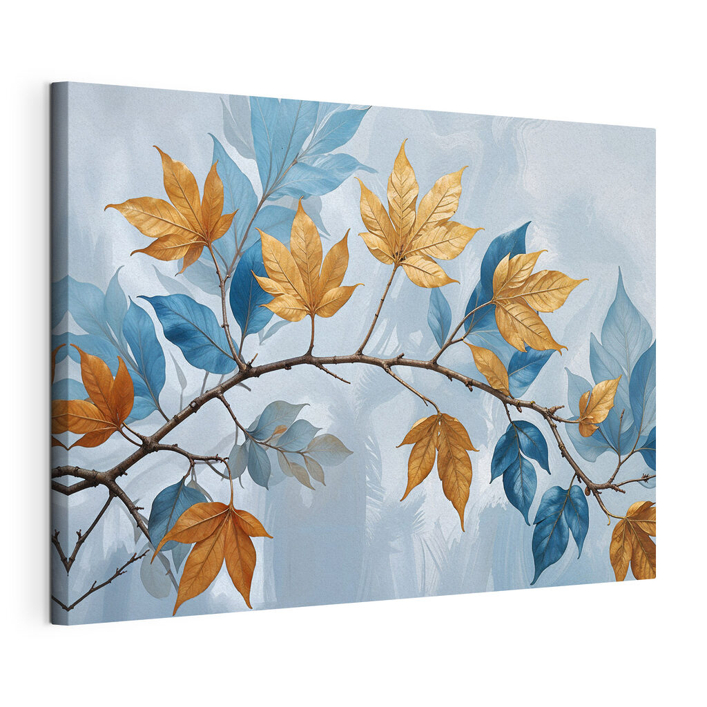 Branch with amber and azure leaves Branch with amber and azure leaves