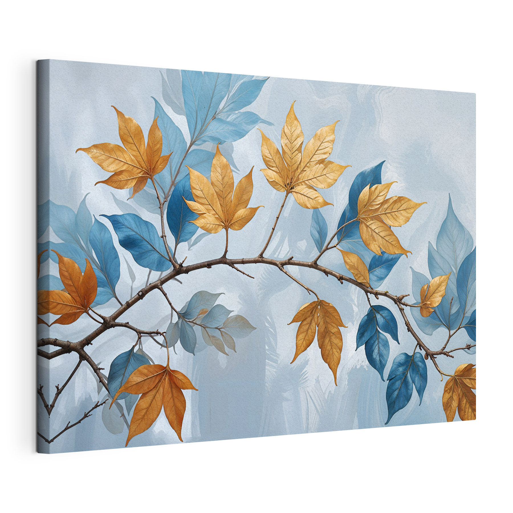 Branch with amber and azure leaves Branch with amber and azure leaves