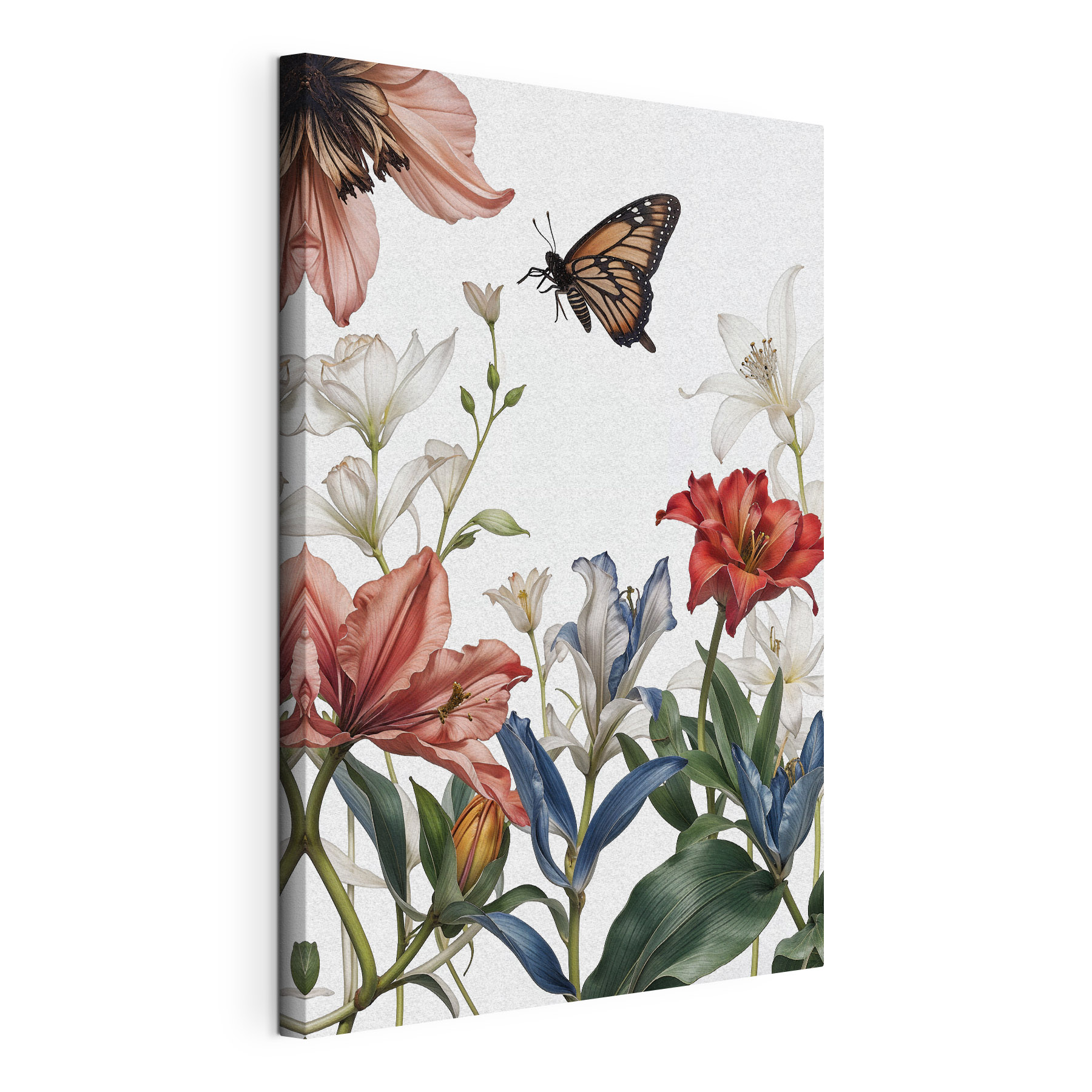 A butterfly flying over flowers