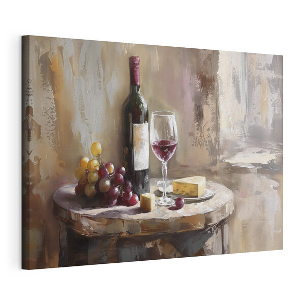 Cuadros Cuadros Una botella de vino y unas uvas sobre una mesa (SKU: s38796)