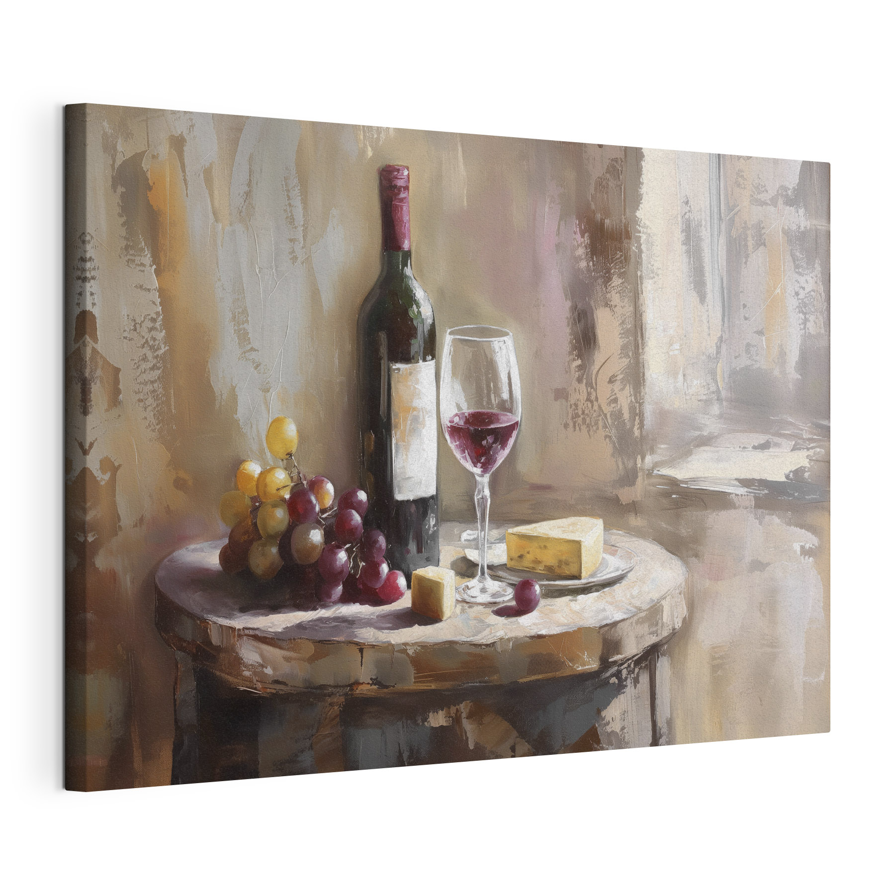 A wine bottle and grapes on a table A wine bottle and grapes on a table