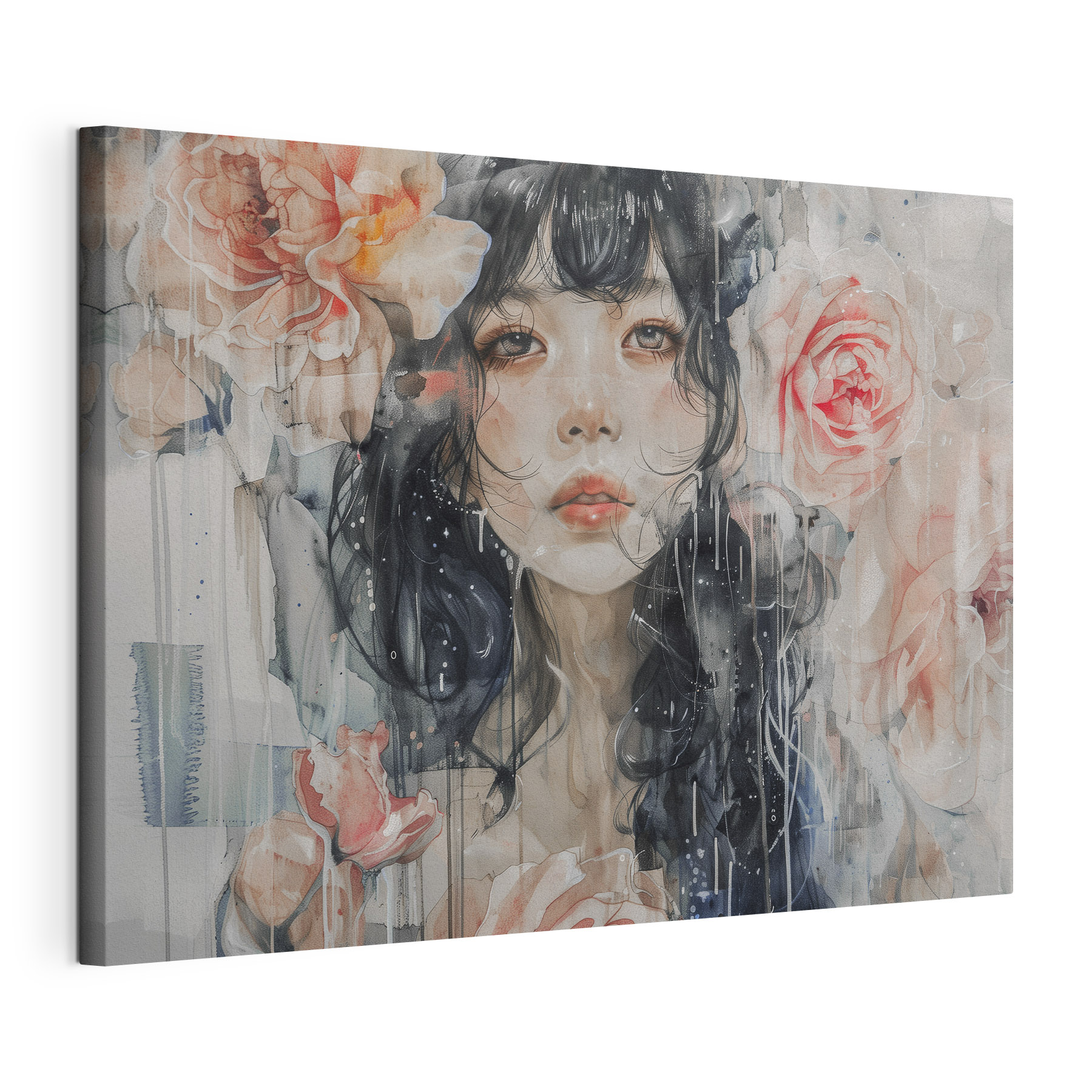 A painting of a woman with flowers