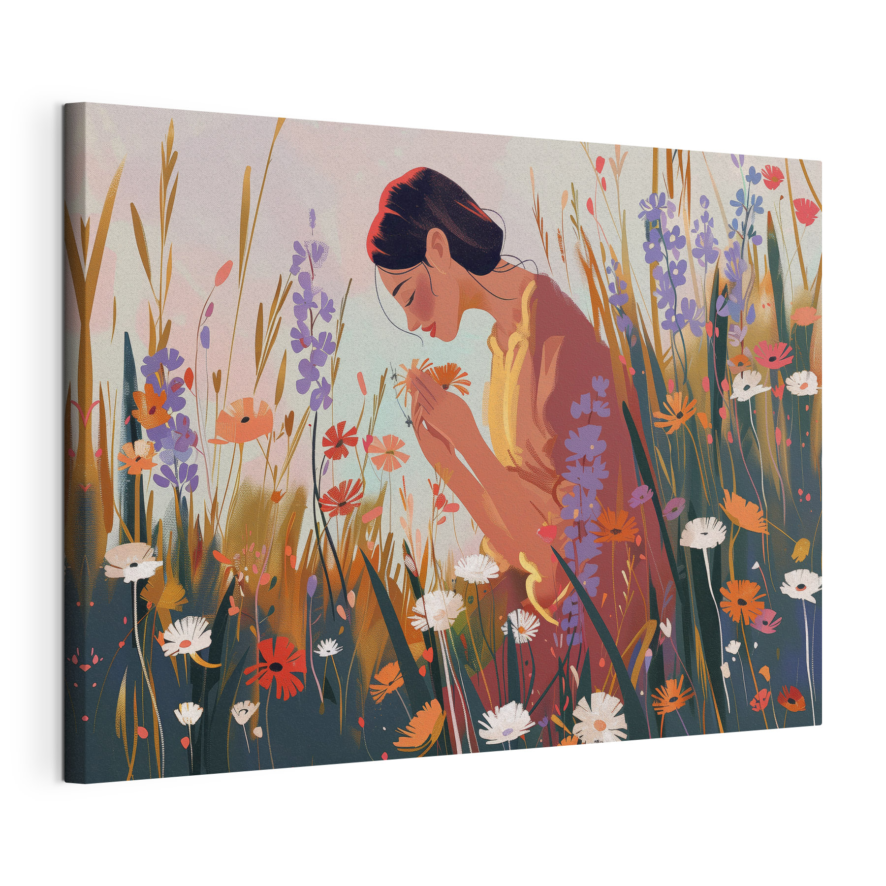 A woman smelling flowers A woman smelling flowers