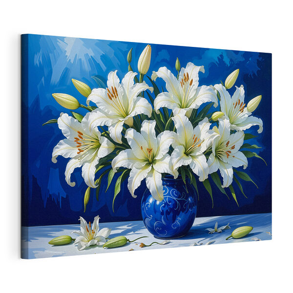 Cuadros Una flor blanca en un jarrón azul (SKU: s38819) Cuadros Cuadros Una flor blanca en un jarrón azul (SKU: s38819)