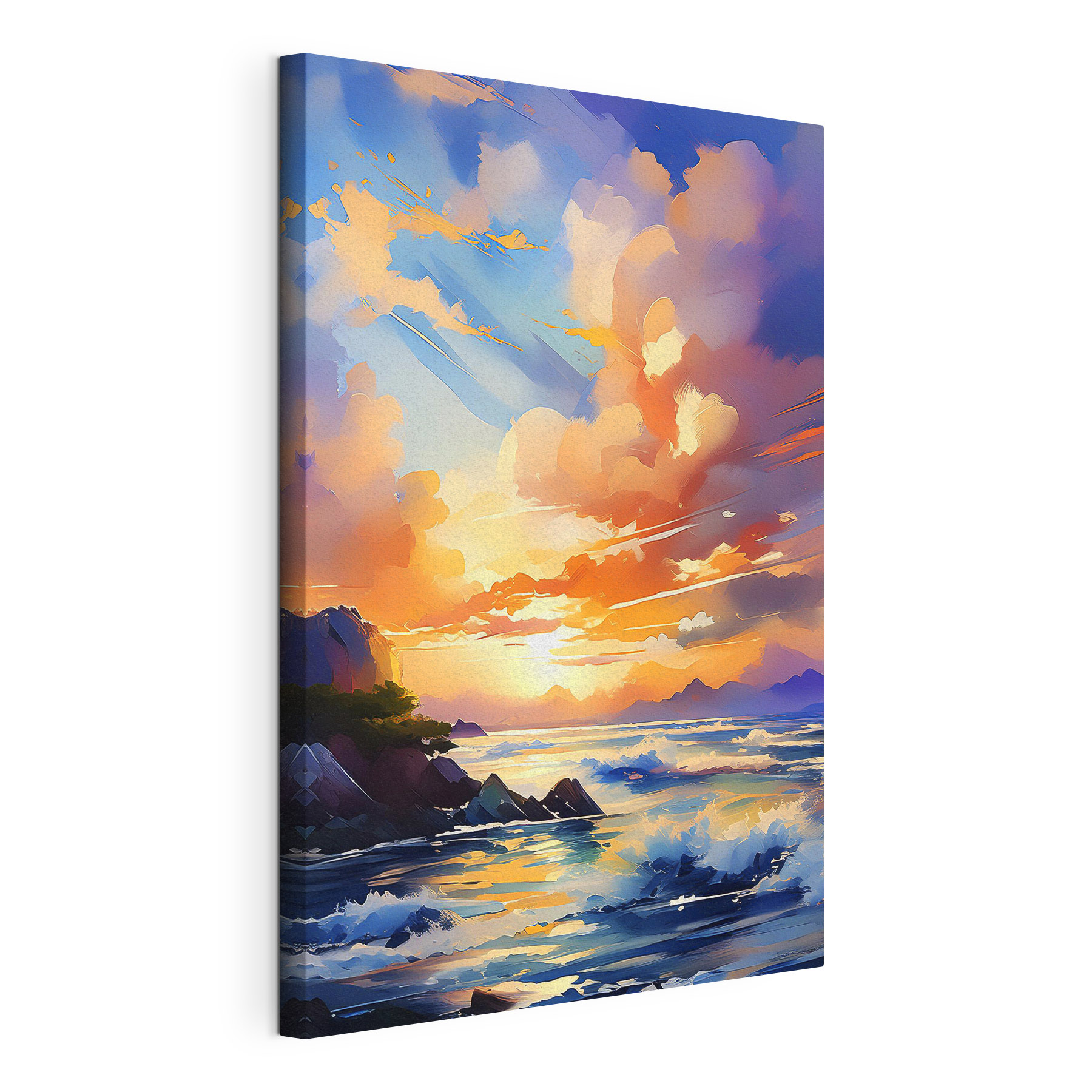 A painting of a sunset over a body of water A painting of a sunset over a body of water