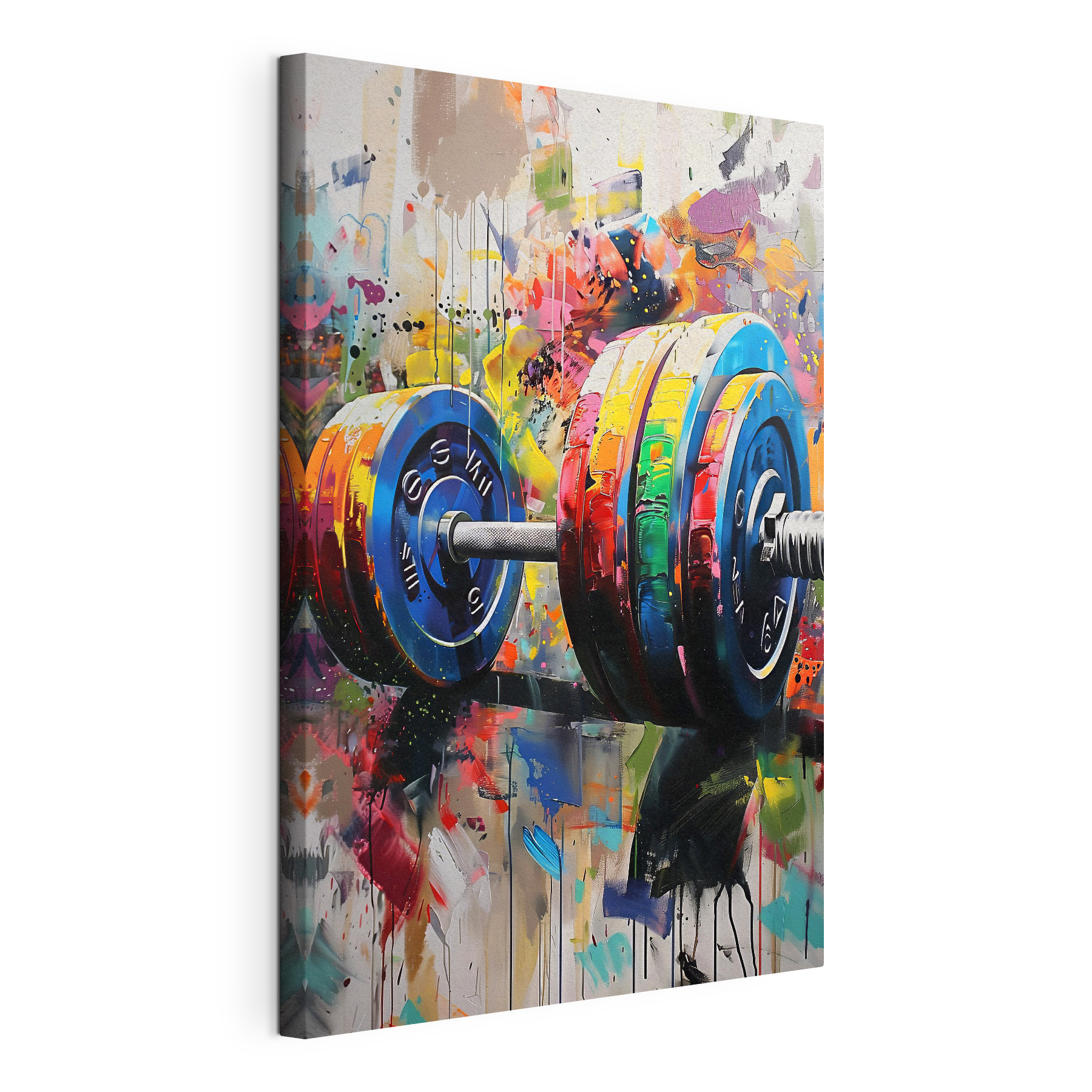 A painting of a colorful barbell A painting of a colorful barbell