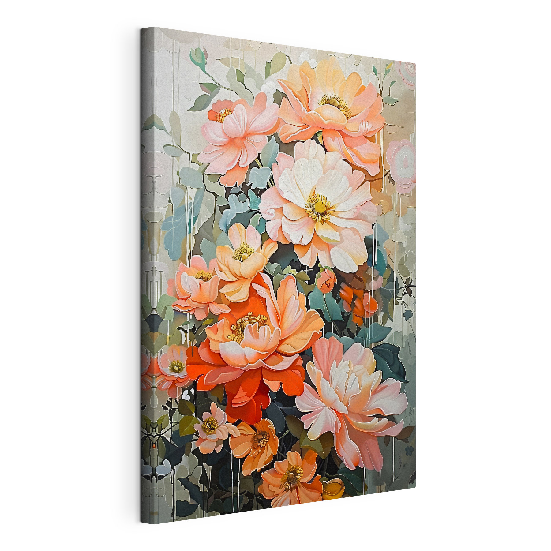 A painting of flowers on a wall A painting of flowers on a wall