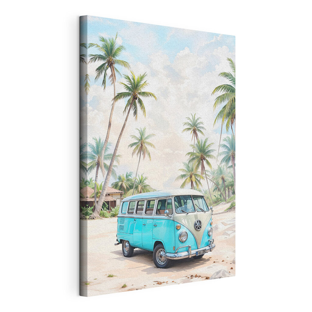 A blue van on a beach A blue van on a beach