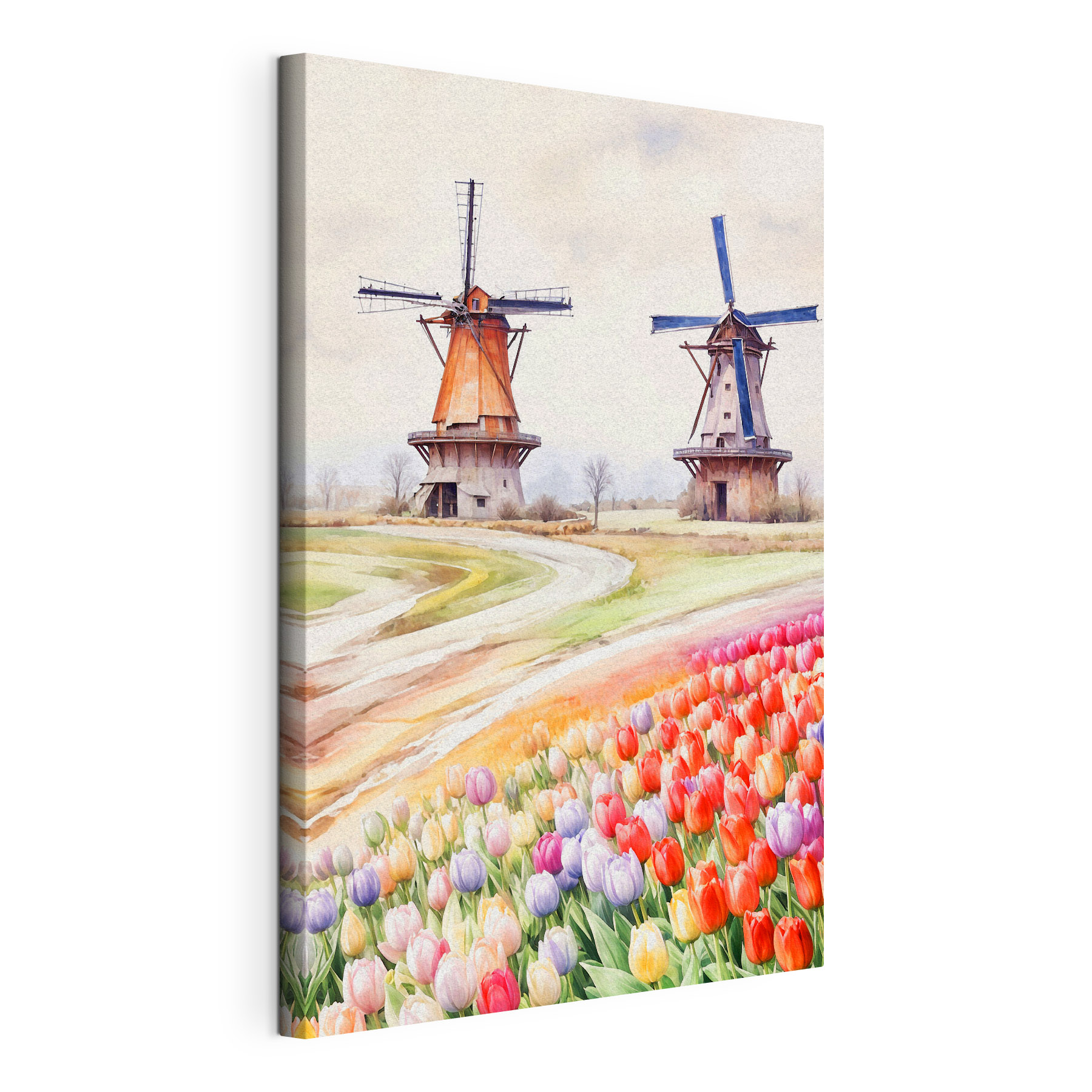 A windmills in a field of tulips