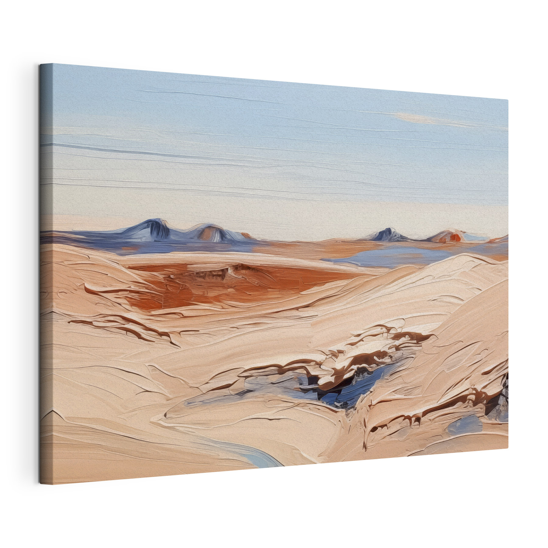 A desert landscape with mountains and blue sky