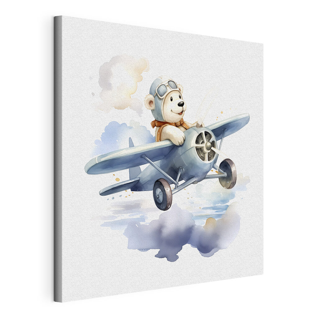 A cartoon bear in a pilot hat flying in an airplane A cartoon bear in a pilot hat flying in an airplane