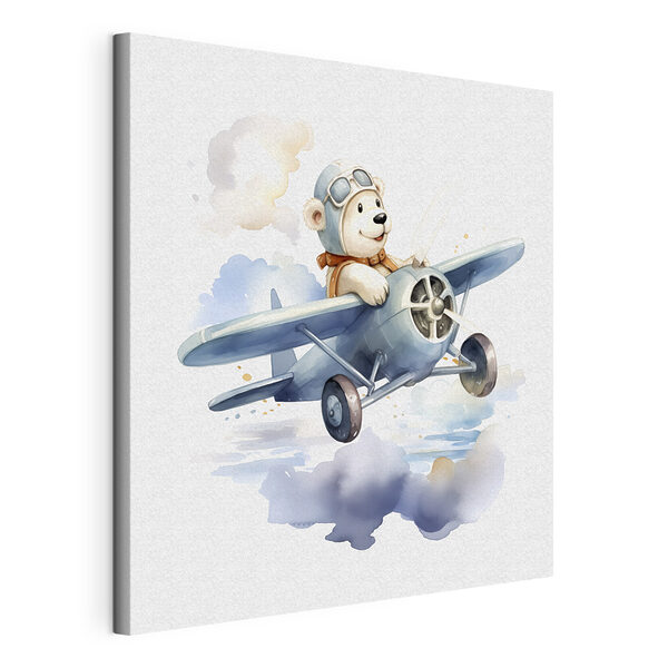 Un oso de dibujos animados con gorra de piloto volando en un avión Cuadros Un oso de dibujos animados con gorra de piloto volando en un avión
