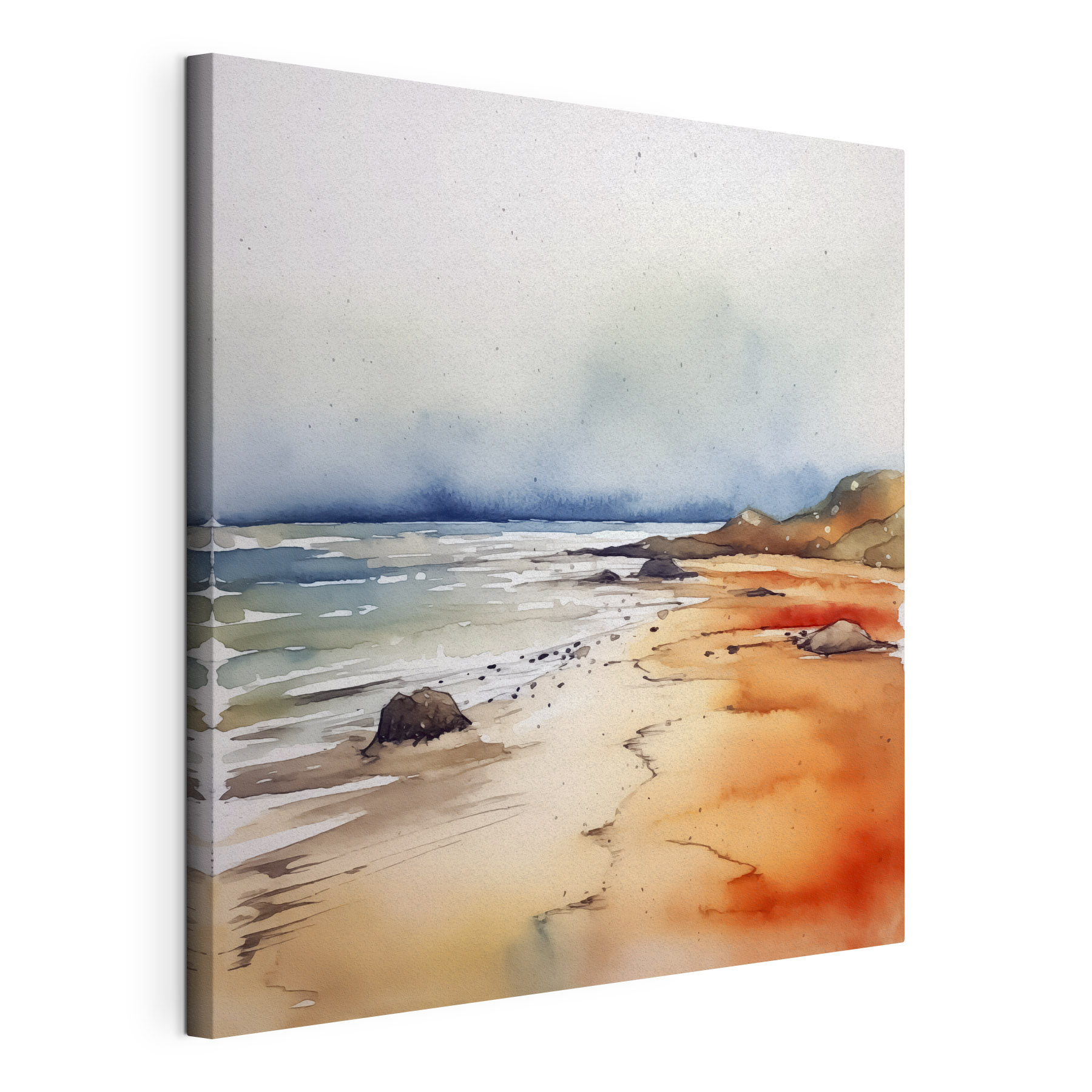 Watercolor of a beach with rocks and water Watercolor of a beach with rocks and water