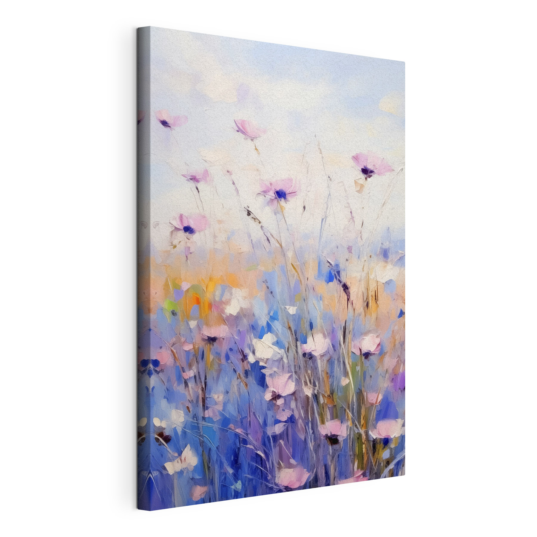 A painting of flowers in a field