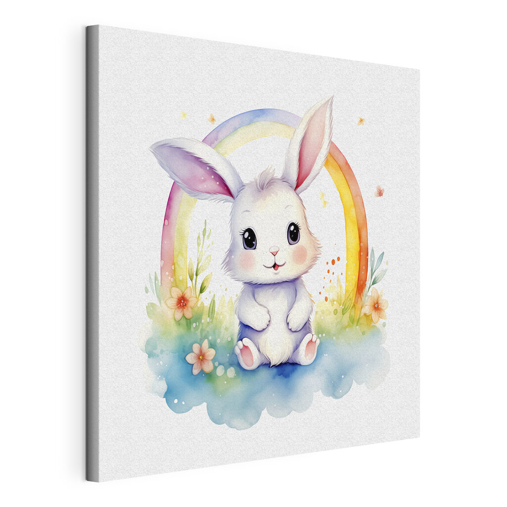 A watercolor of a bunny with a rainbow A watercolor of a bunny with a rainbow