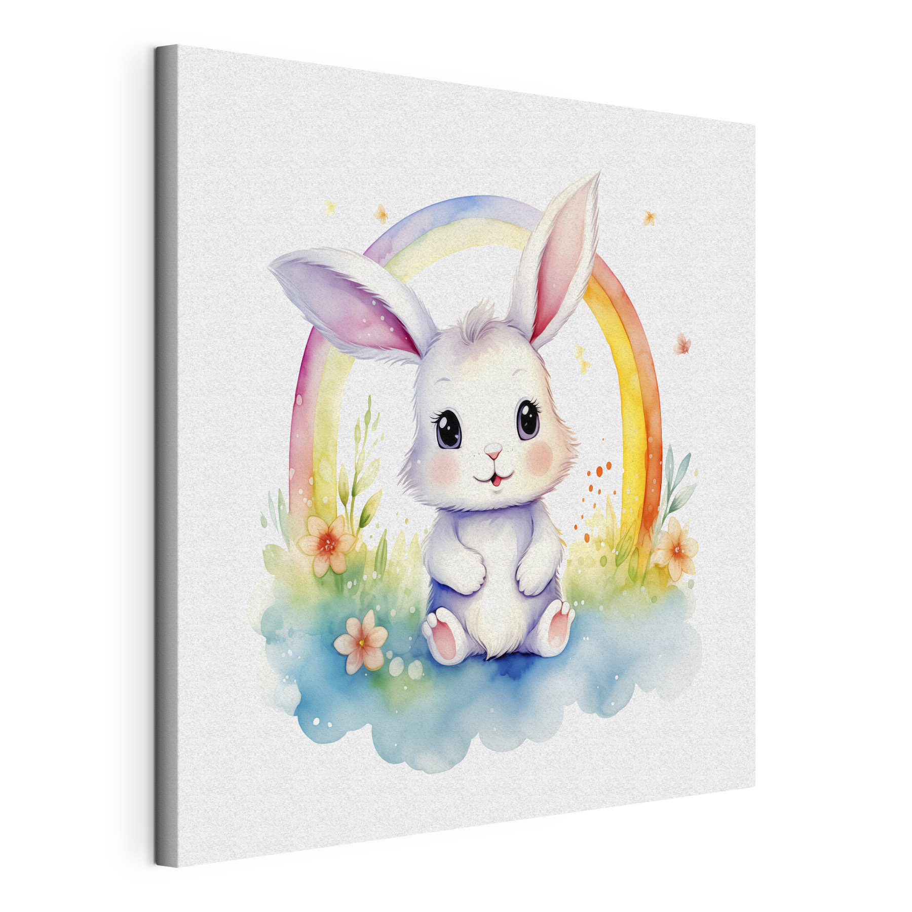 A watercolor of a bunny with a rainbow A watercolor of a bunny with a rainbow
