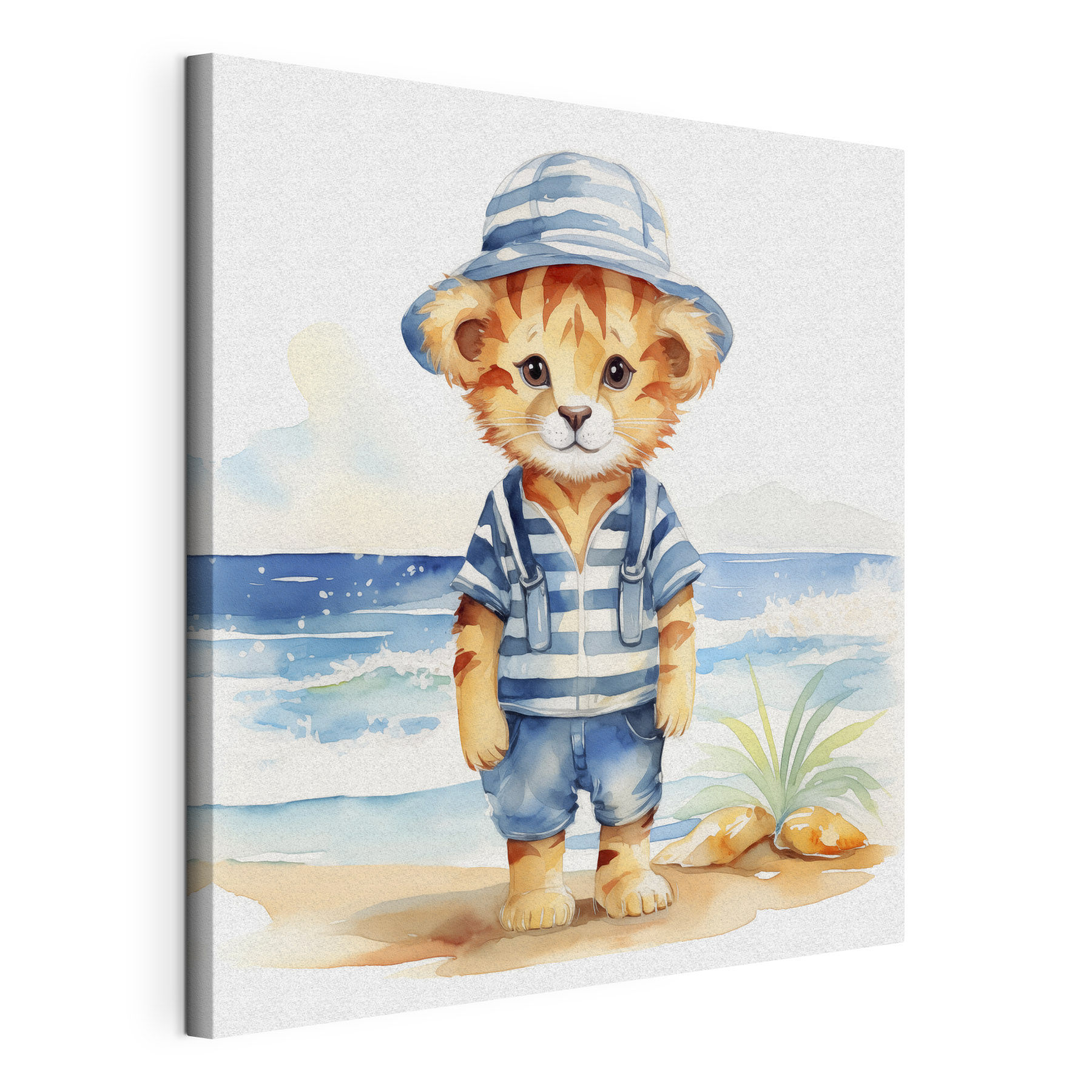 A watercolor of a cat wearing a hat and shorts A watercolor of a cat wearing a hat and shorts