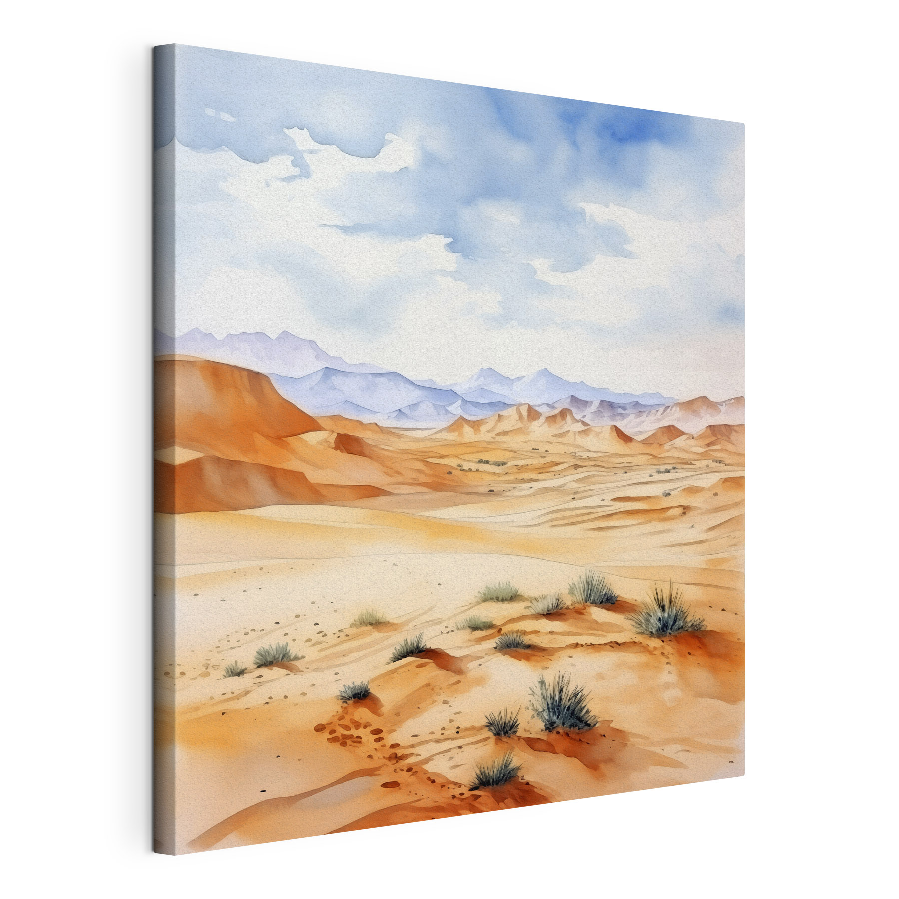 A watercolor of a desert landscape