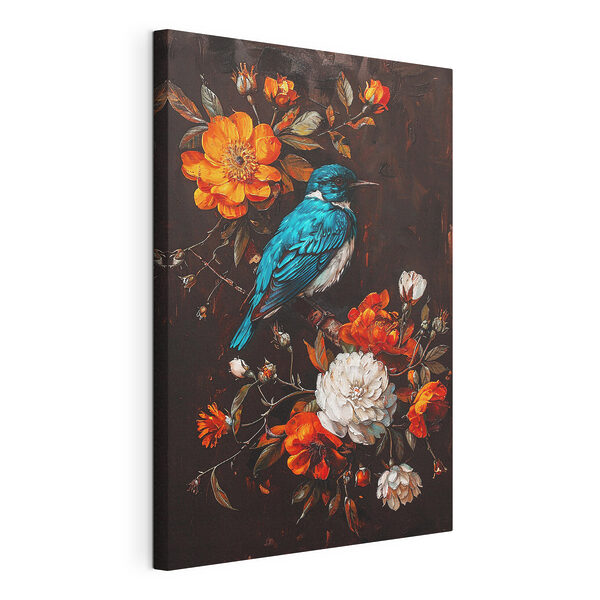 Cuadros Cuadros Un pájaro en una rama con flores (SKU: s38957)