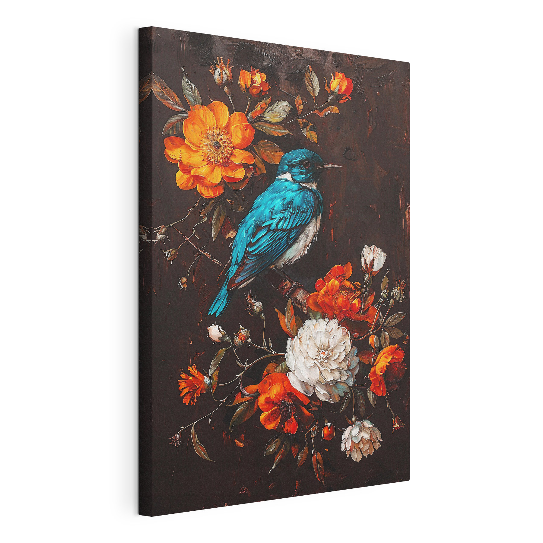 A bird on a branch with flowers