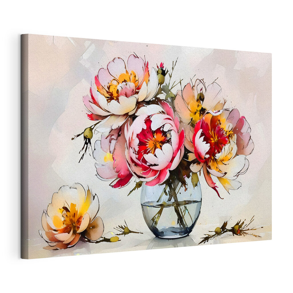 A painting of flowers in a vase A painting of flowers in a vase