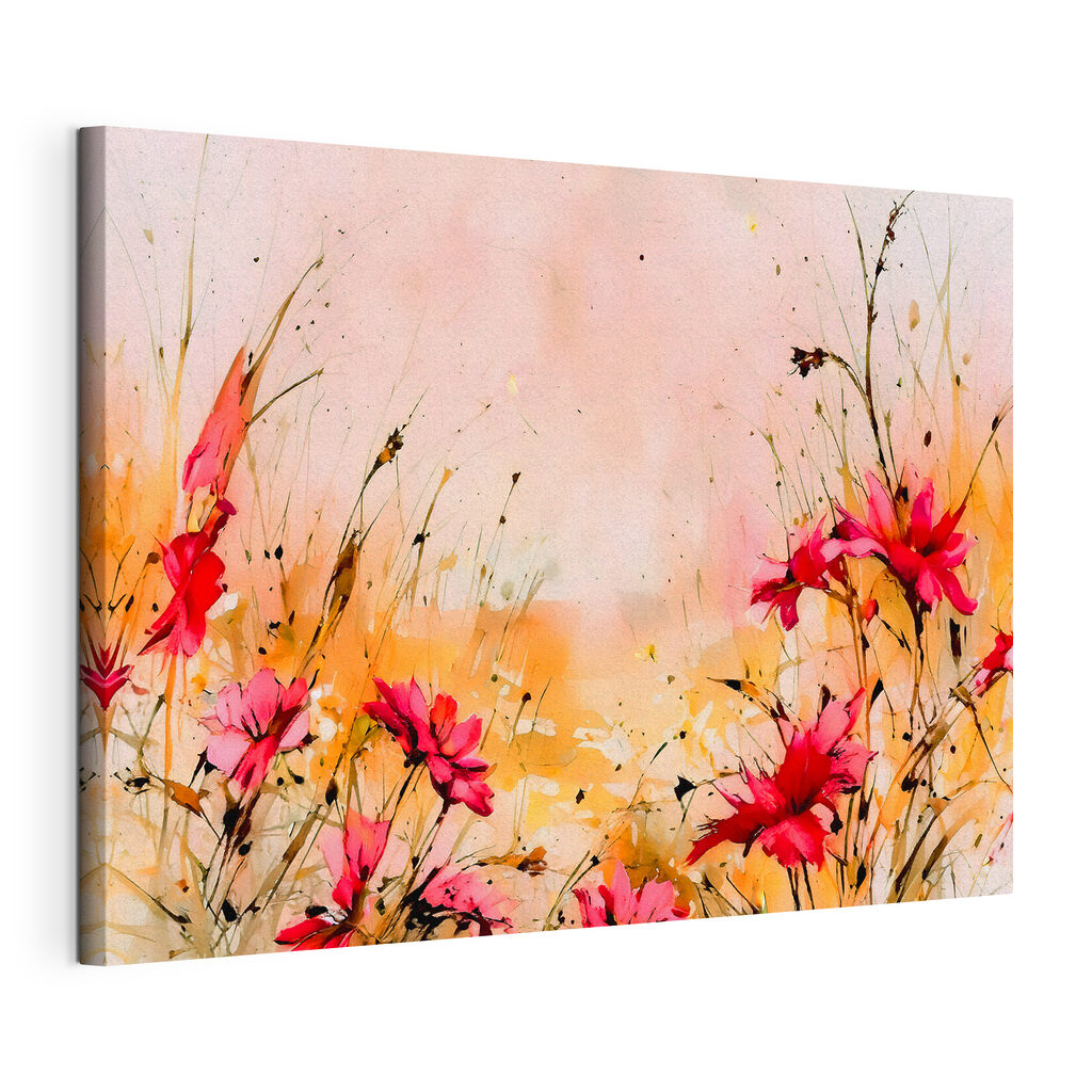 A painting of flowers and grass