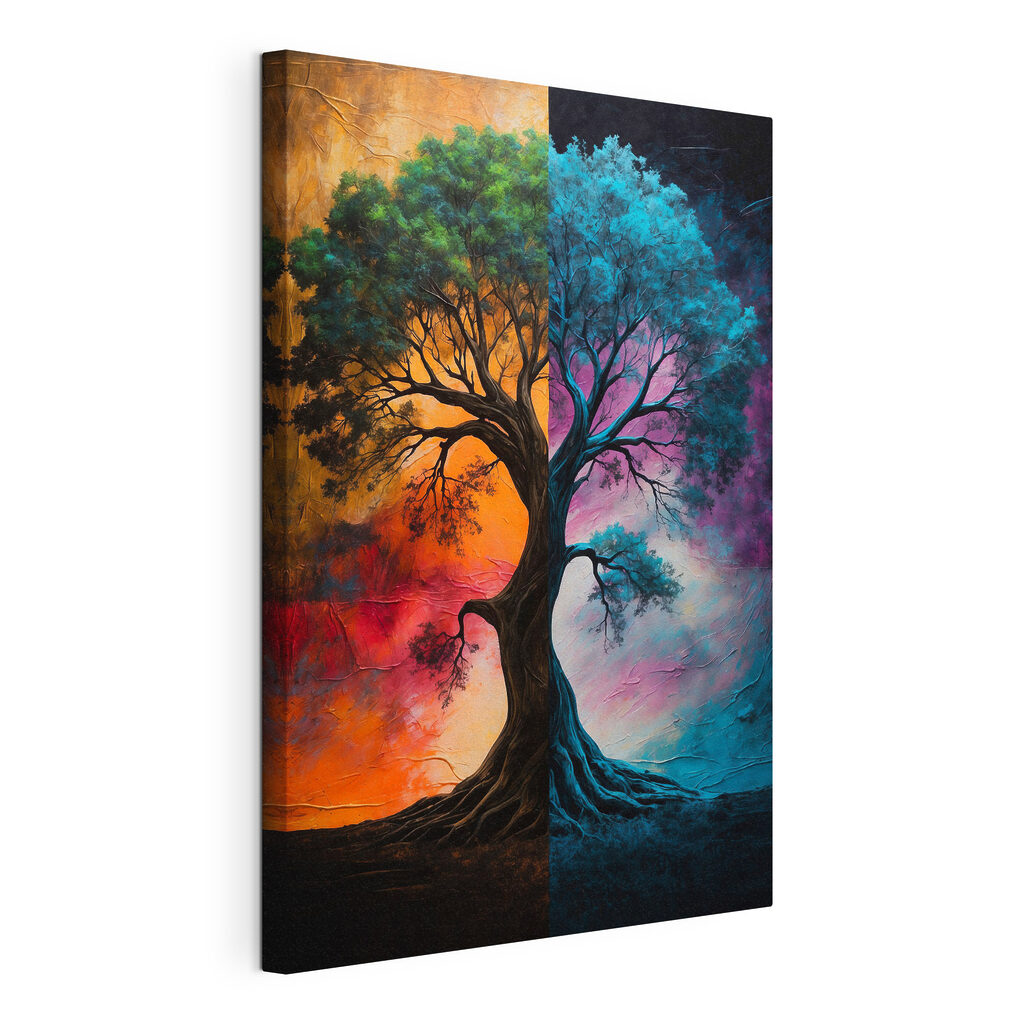A tree with a colorful background