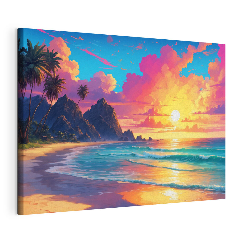 A beach with waves and palm trees A beach with waves and palm trees