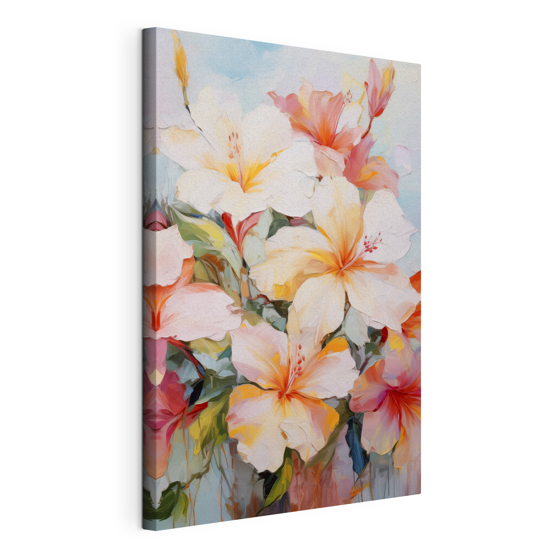 A painting of flowers on a blue background A painting of flowers on a blue background