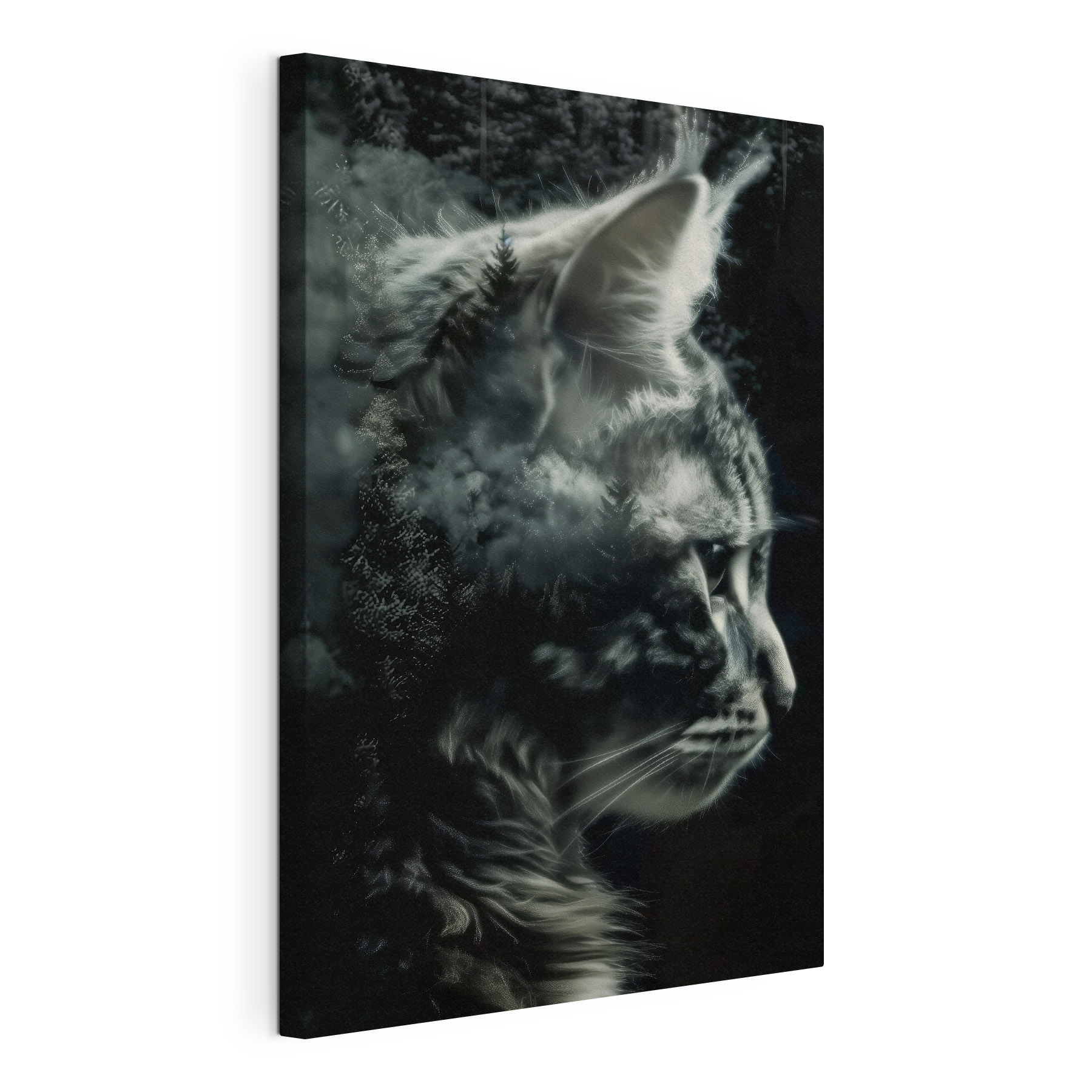 A cat with a double exposure of trees A cat with a double exposure of trees