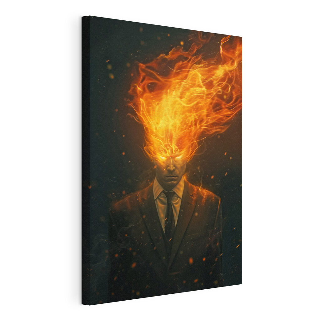A man in a suit with fire on his head A man in a suit with fire on his head