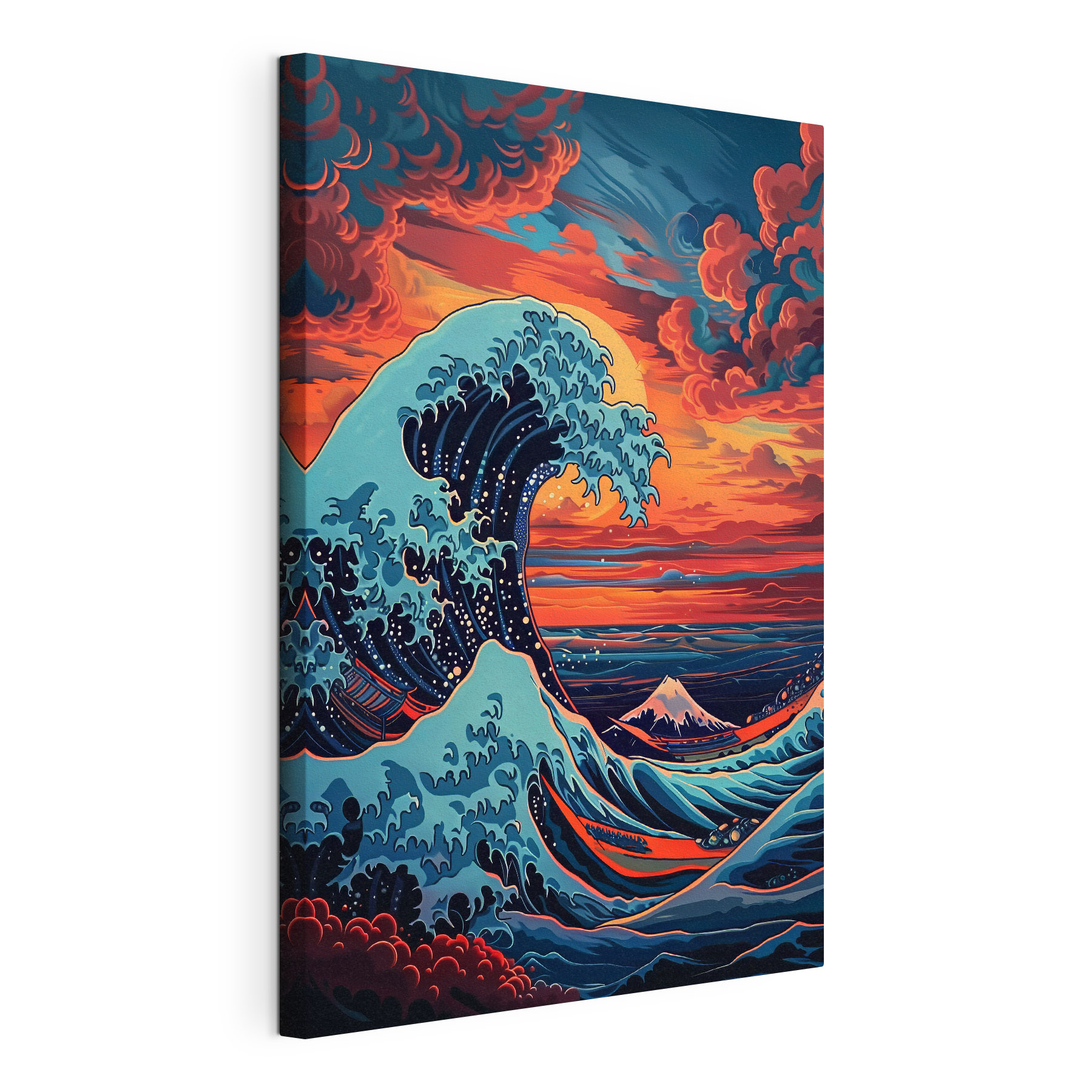 A large wave of water with mountains in the background A large wave of water with mountains in the background