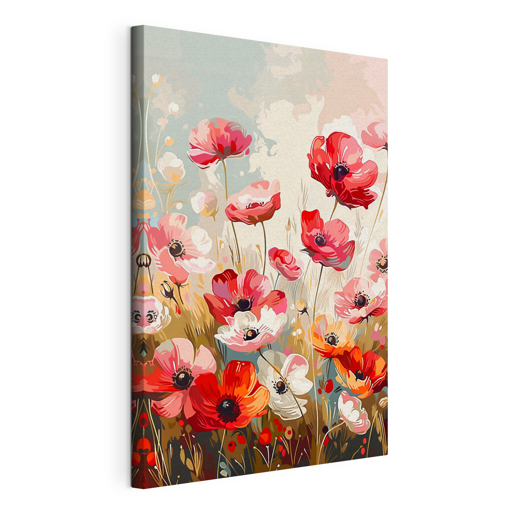 A painting of flowers on a wall A painting of flowers on a wall