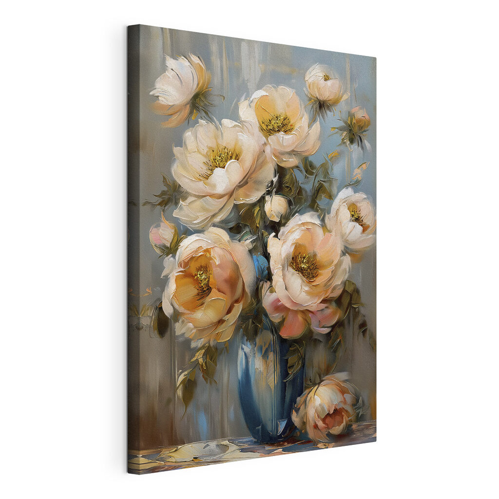 A painting of flowers in a vase A painting of flowers in a vase