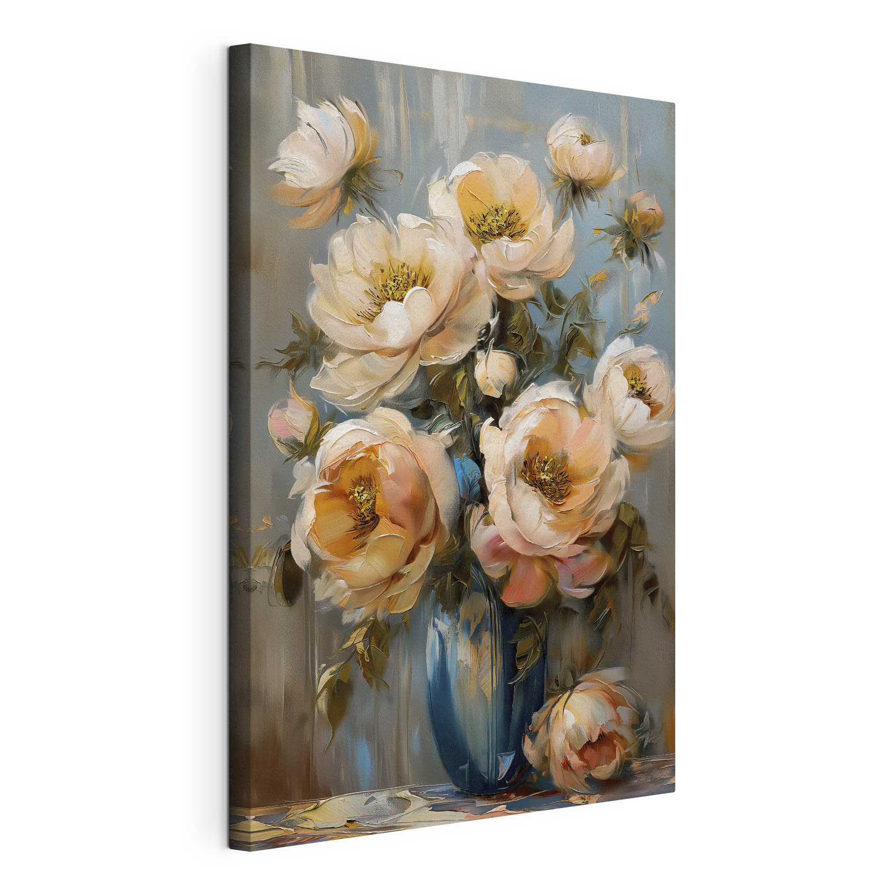 A painting of flowers in a vase A painting of flowers in a vase