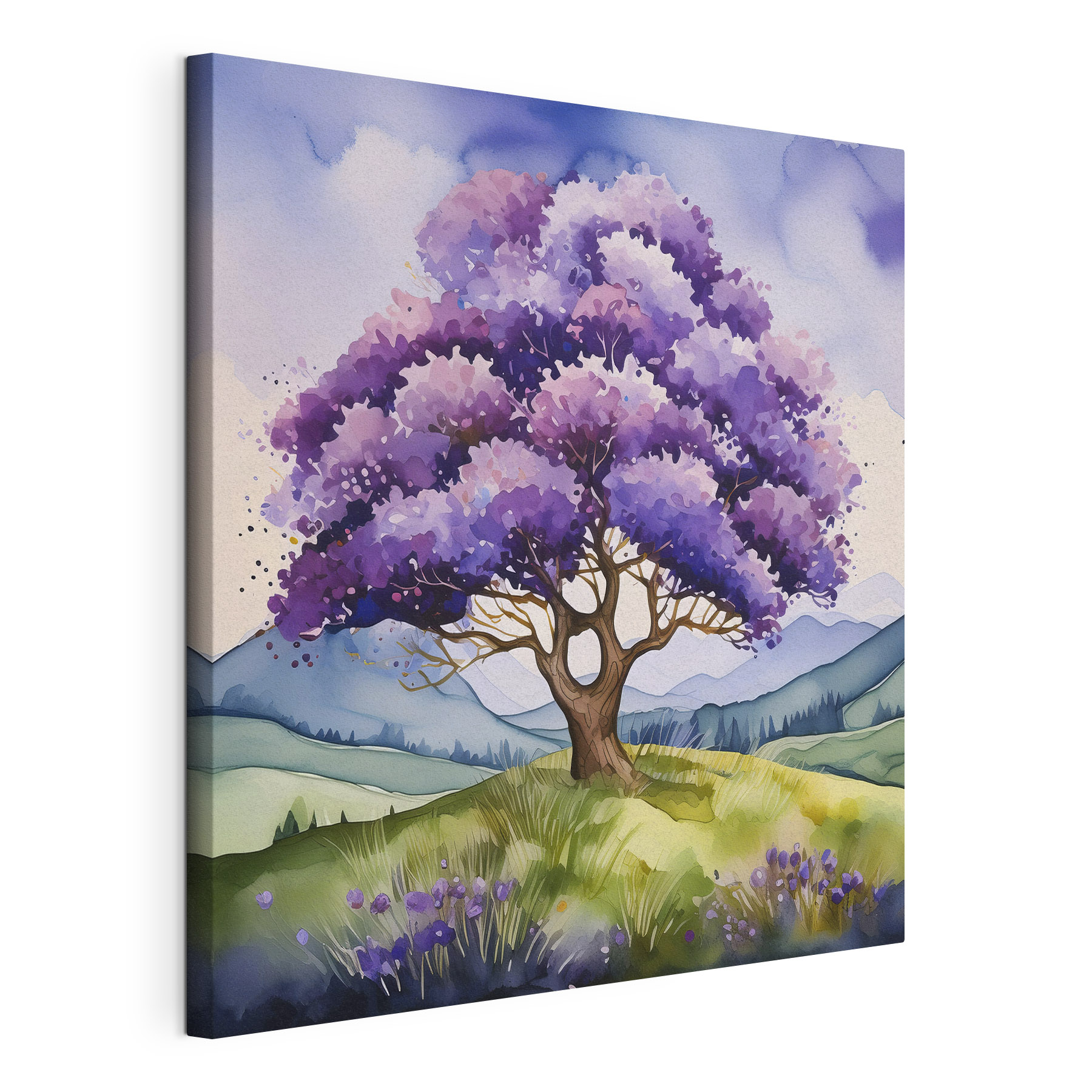 A watercolor of a tree in a field A watercolor of a tree in a field