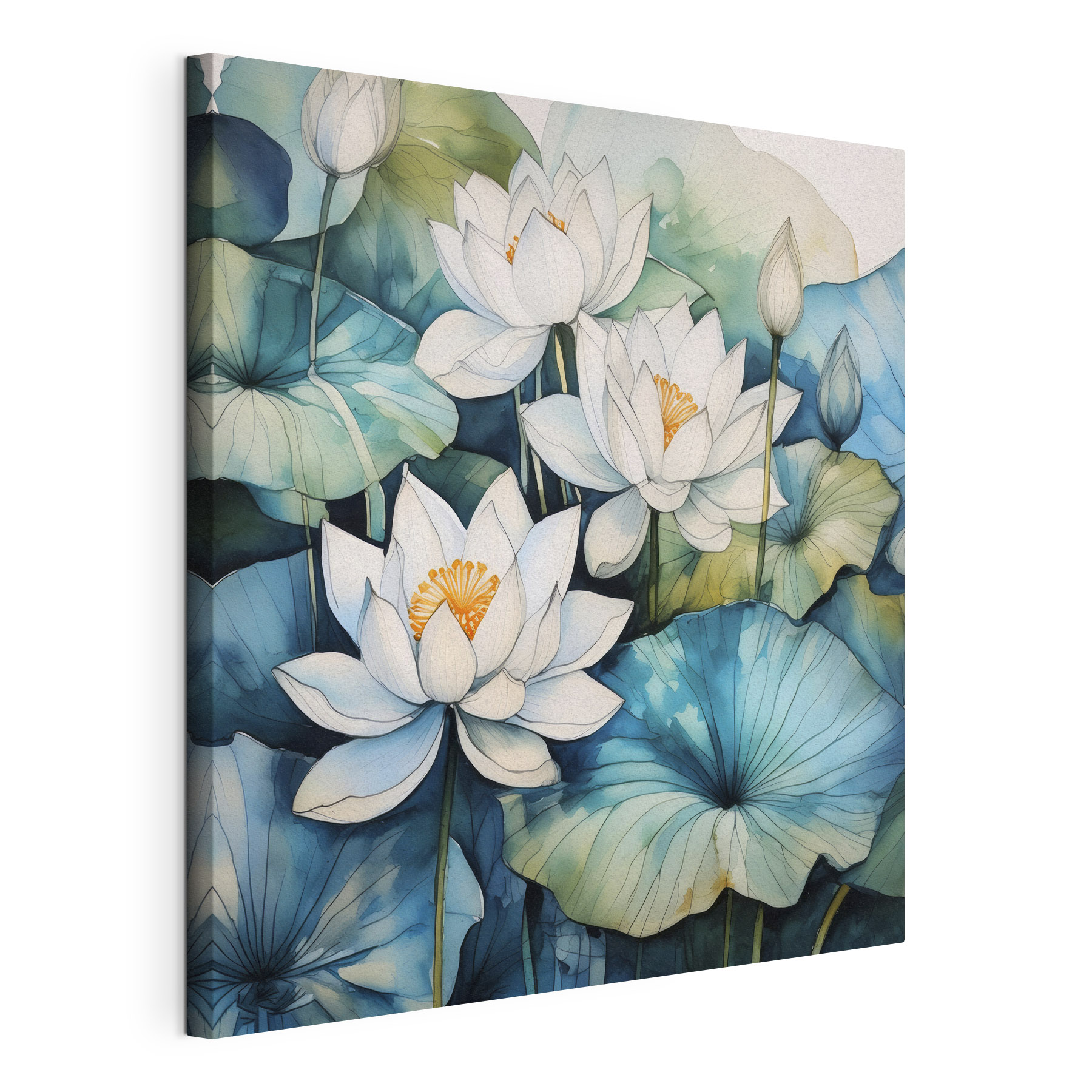 A painting of white flowers and blue leaves A painting of white flowers and blue leaves