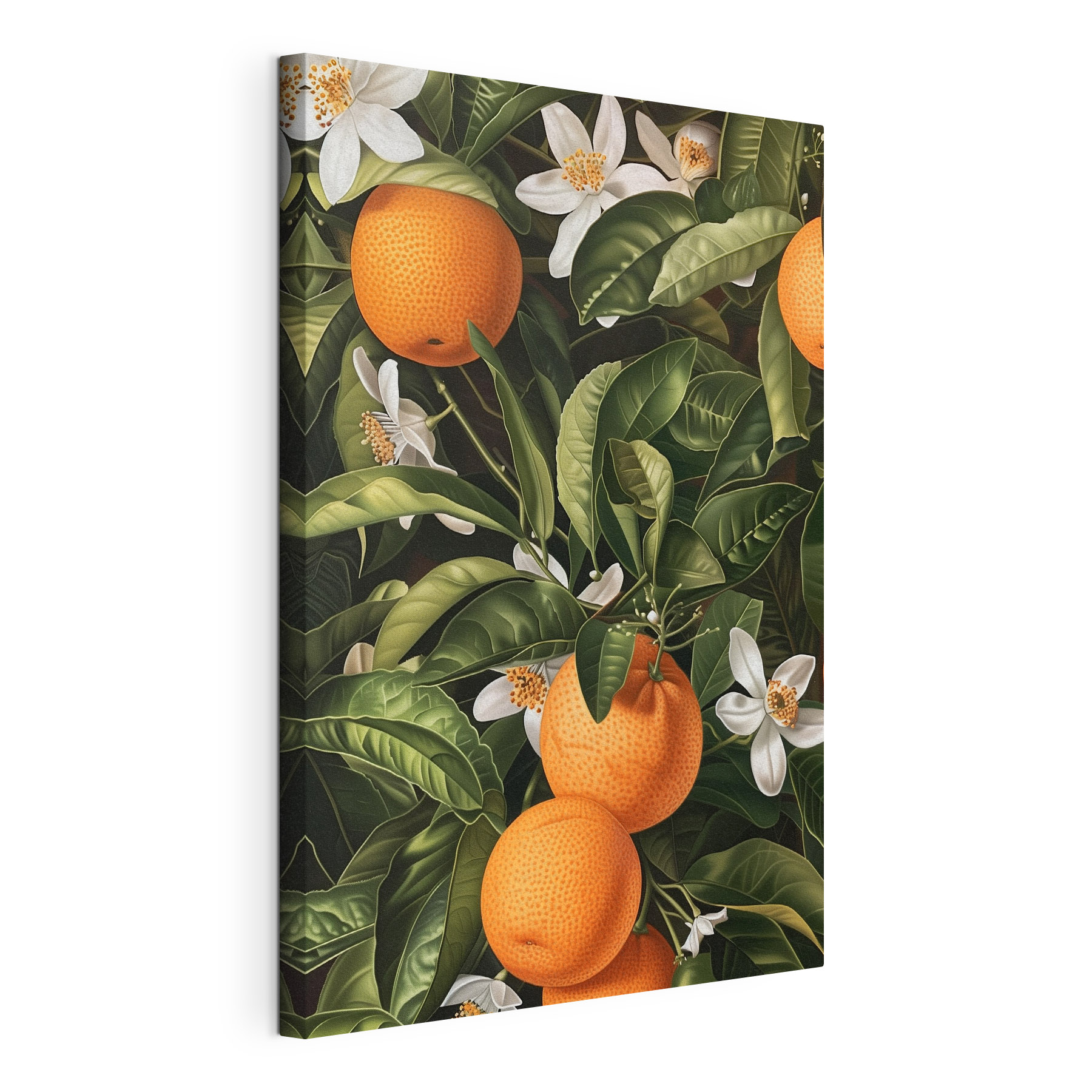 A painting of oranges and leaves A painting of oranges and leaves