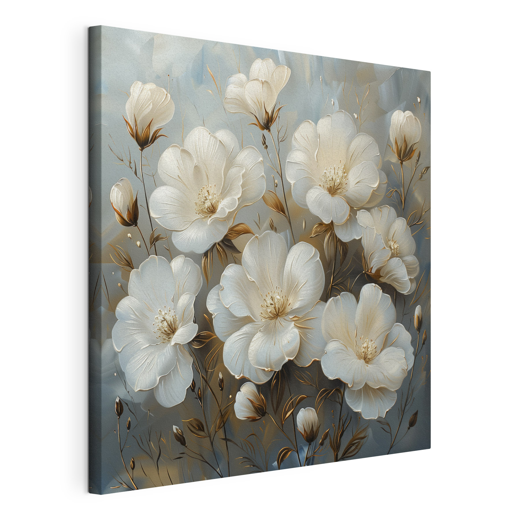 A painting of white flowers
