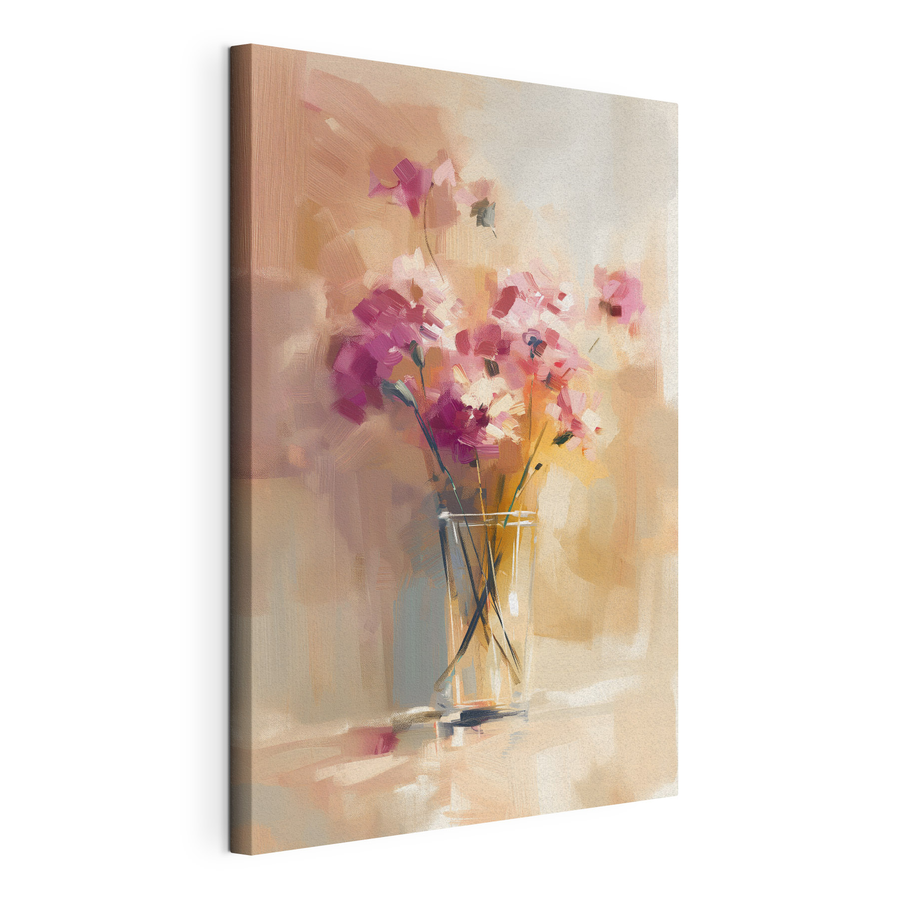 A painting of flowers in a glass vase