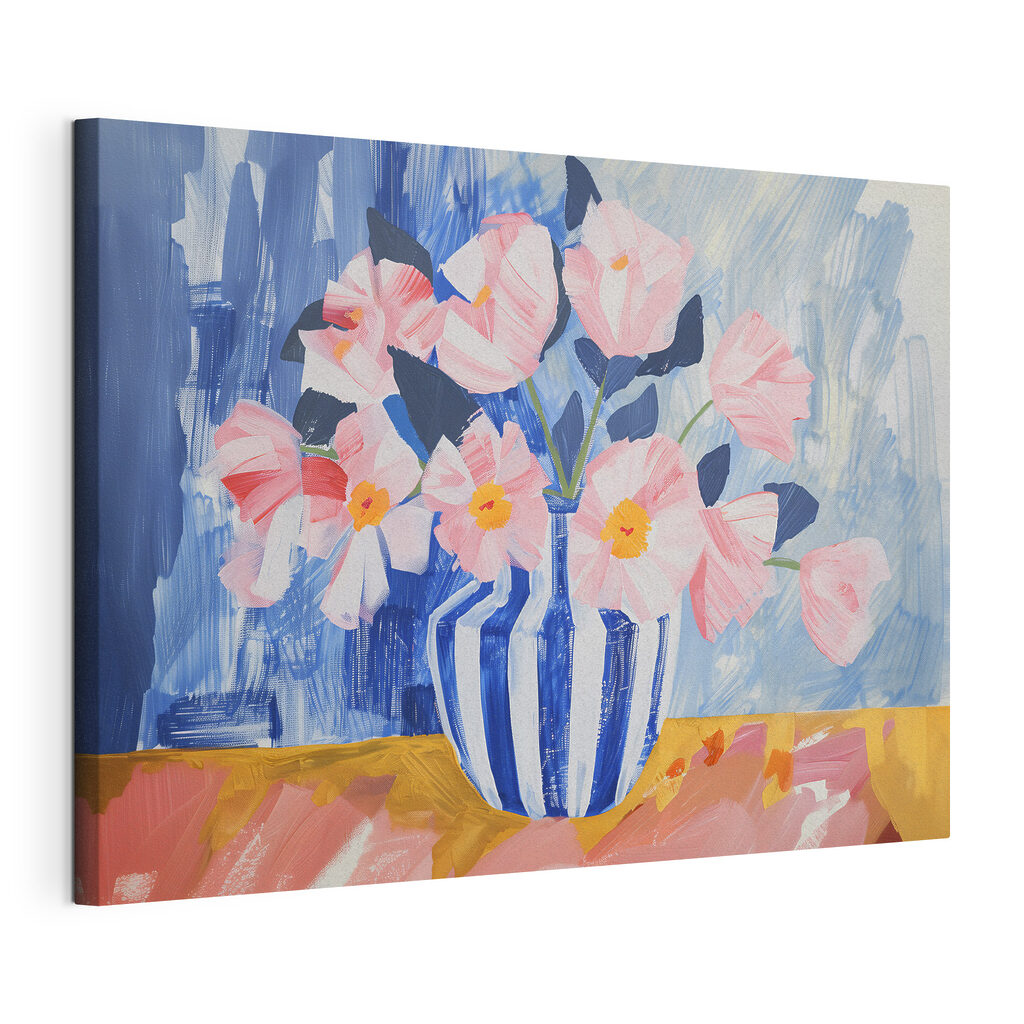 A painting of flowers in a vase