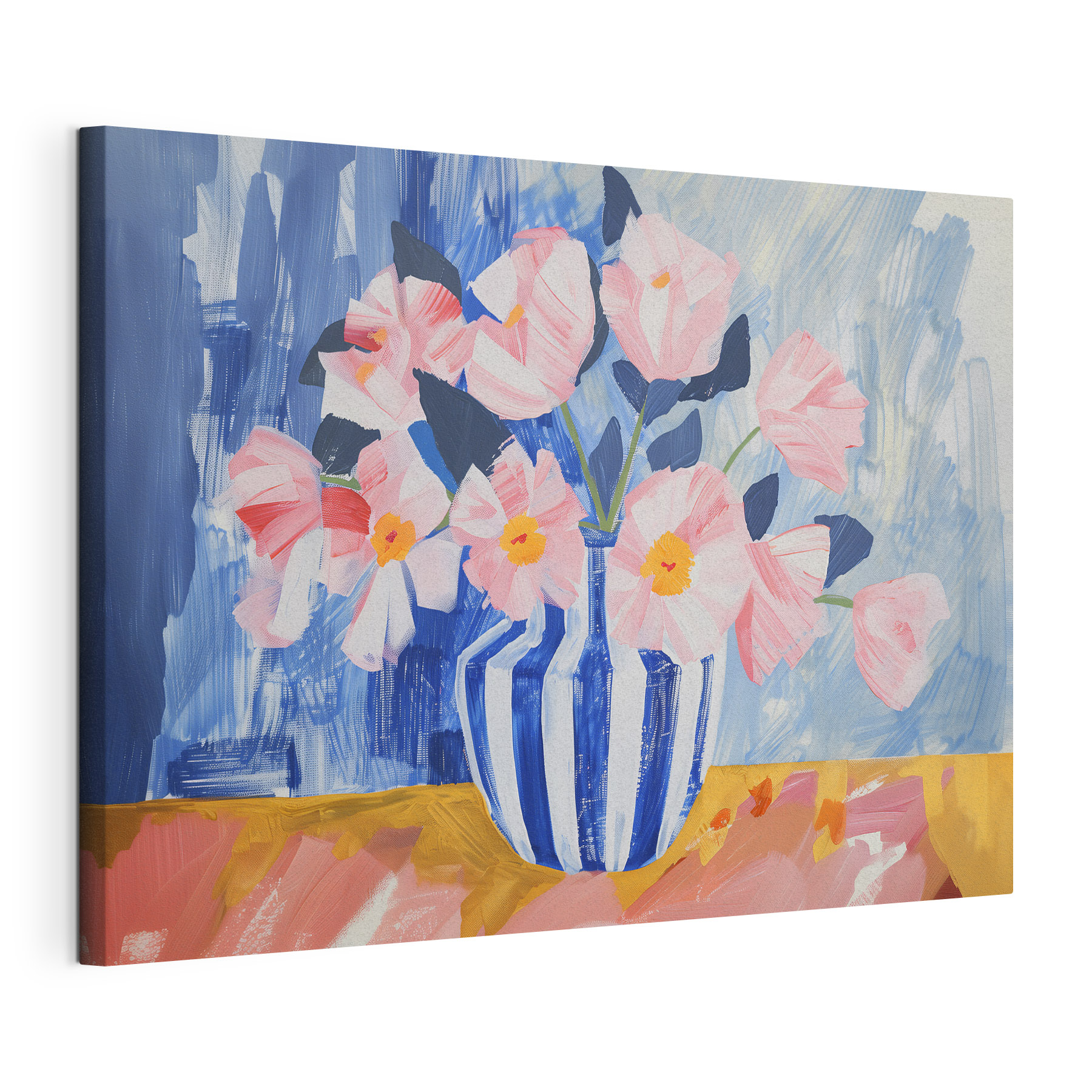 A painting of flowers in a vase