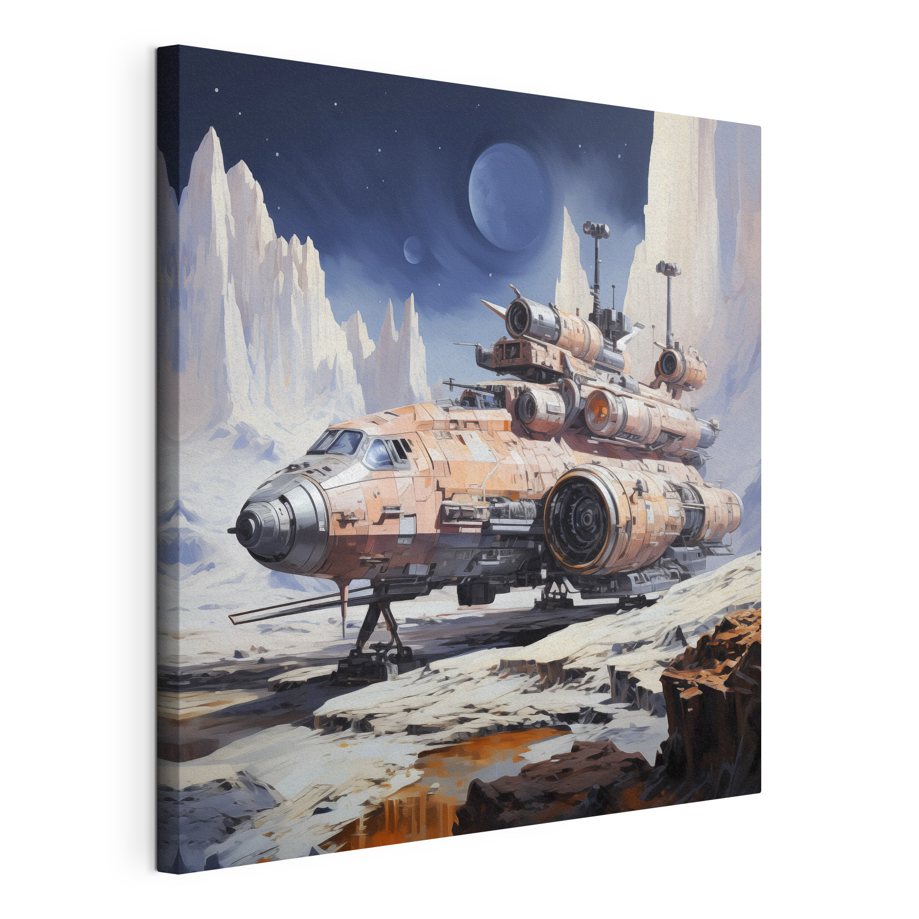 A space ship on a rocky surface A space ship on a rocky surface