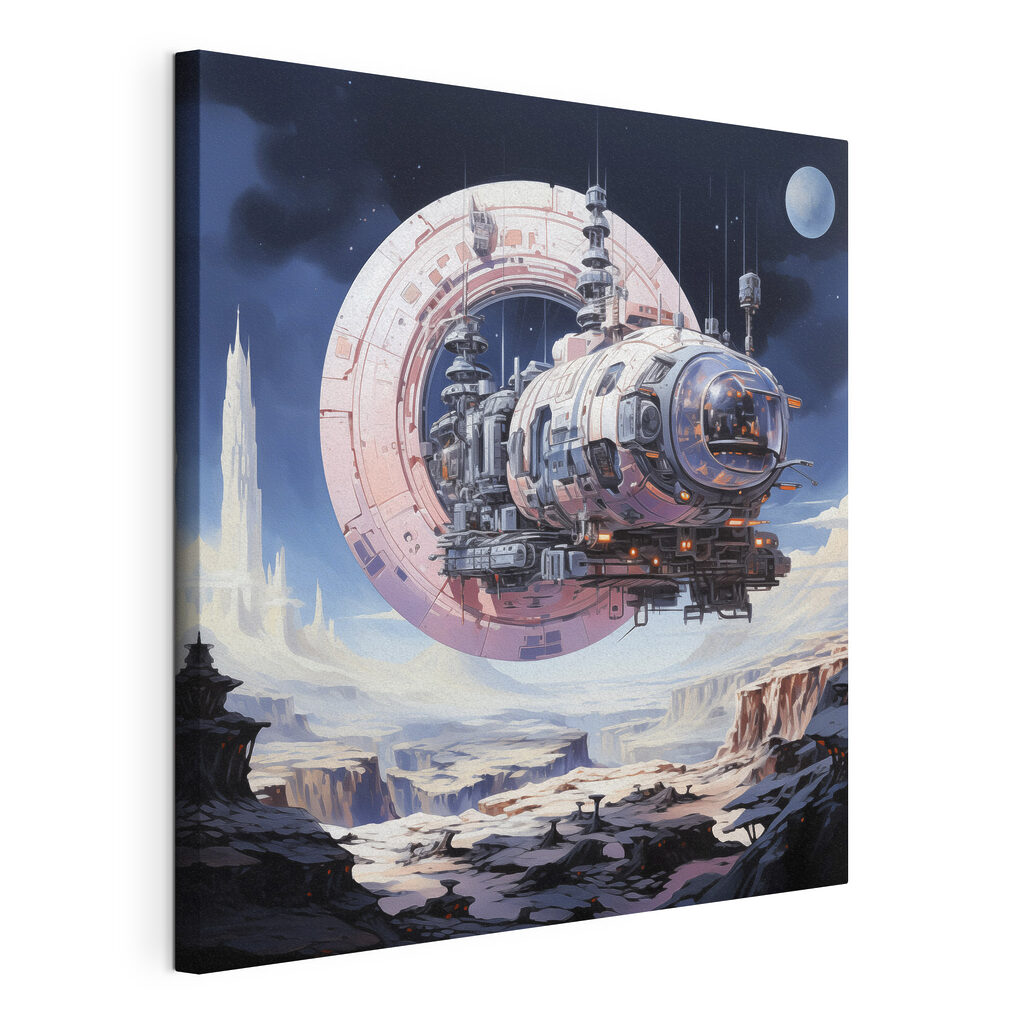 A space ship flying over a canyon A space ship flying over a canyon
