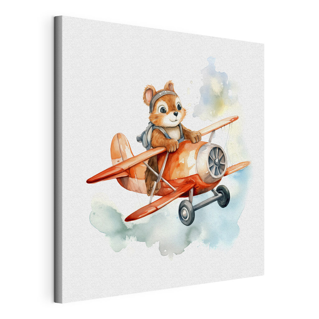 A watercolor of a squirrel flying on an airplane A watercolor of a squirrel flying on an airplane
