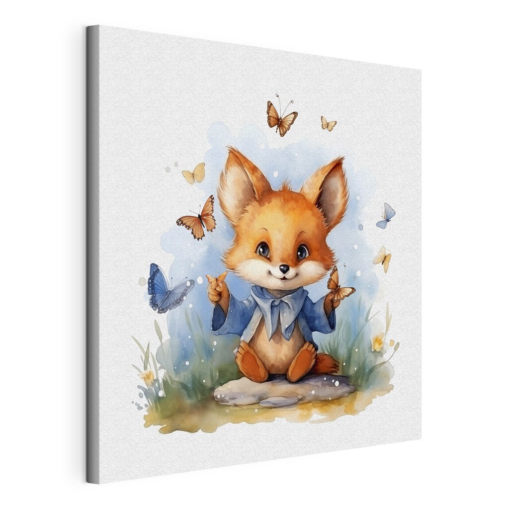 A fox with butterflies around it A fox with butterflies around it