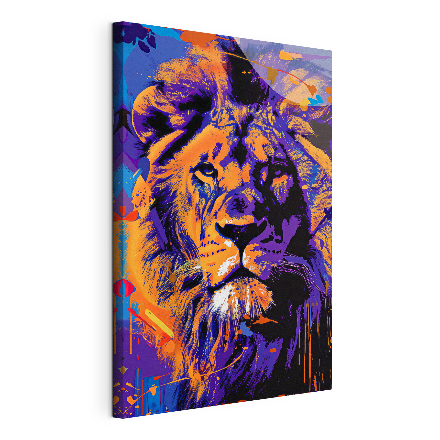 A lion with a colorful background